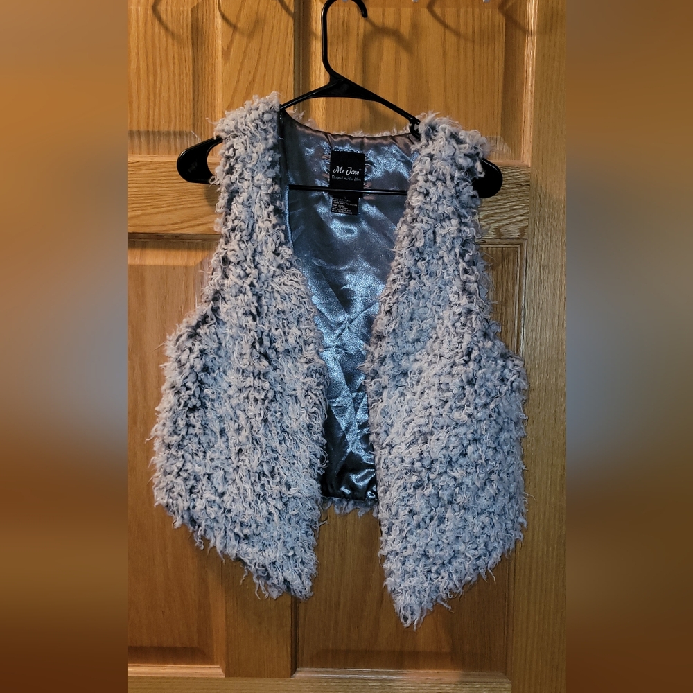 NWOT ME JANE NEW YORK DARK & LIGHT Gray &  Faux Fur SILK SOFT Vest LARGE WOMAN